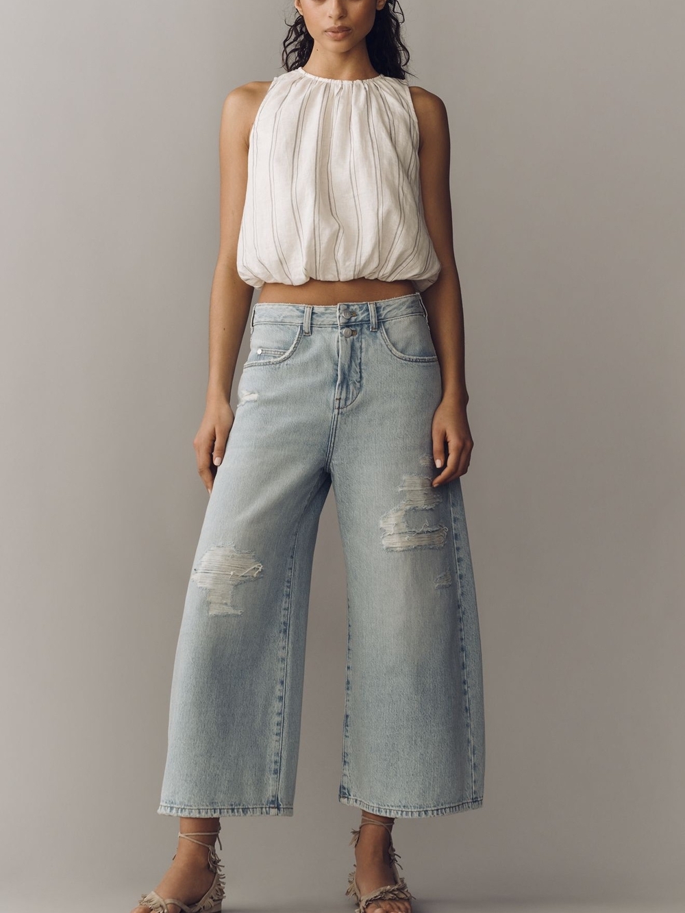 Pilcro Lyra High-rise Crop Wide Leg Distressed Jeans